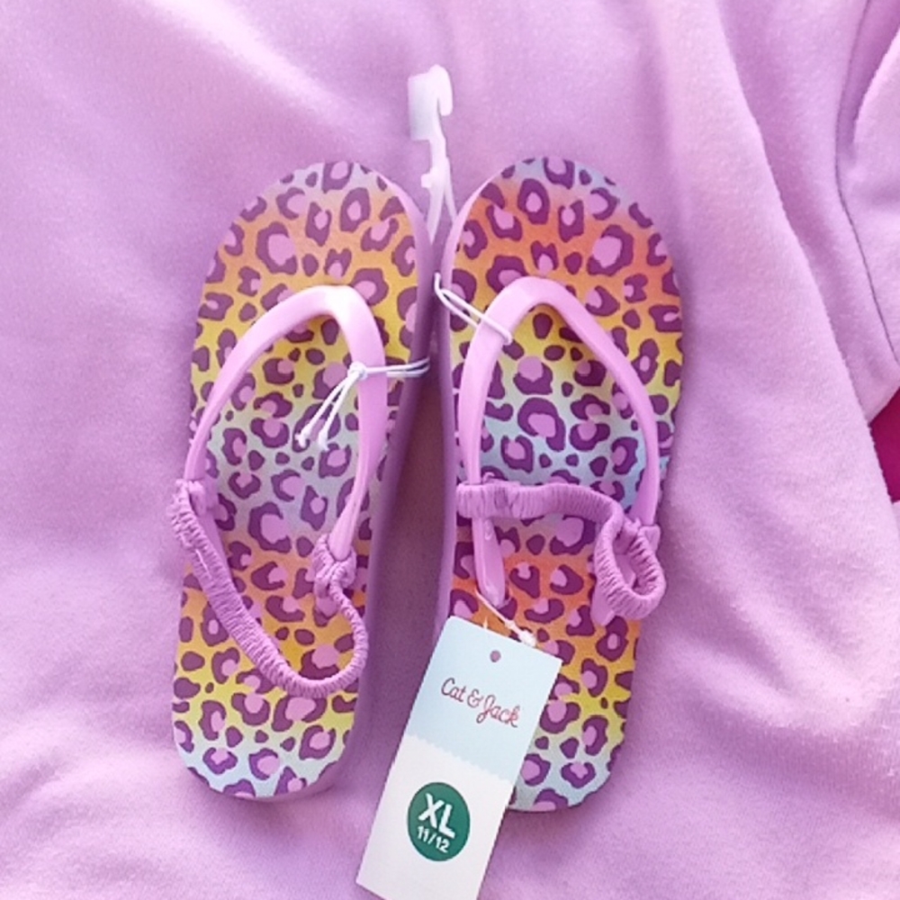 Cat & Jack Kids Flip Flops - Purple and Yellow Leopard Print